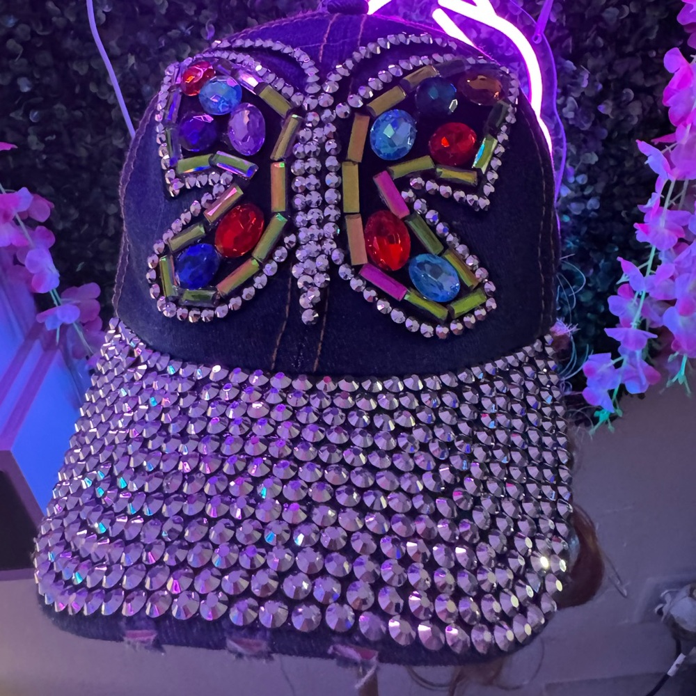 Embellished Butterfly Denim Cap